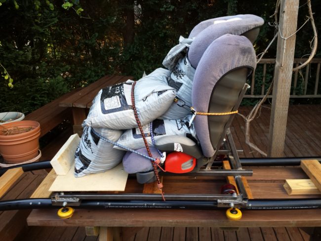 The only thing left to do was test the cart. He used 84 pounds of weight to make sure it would be safe for his grandkids.