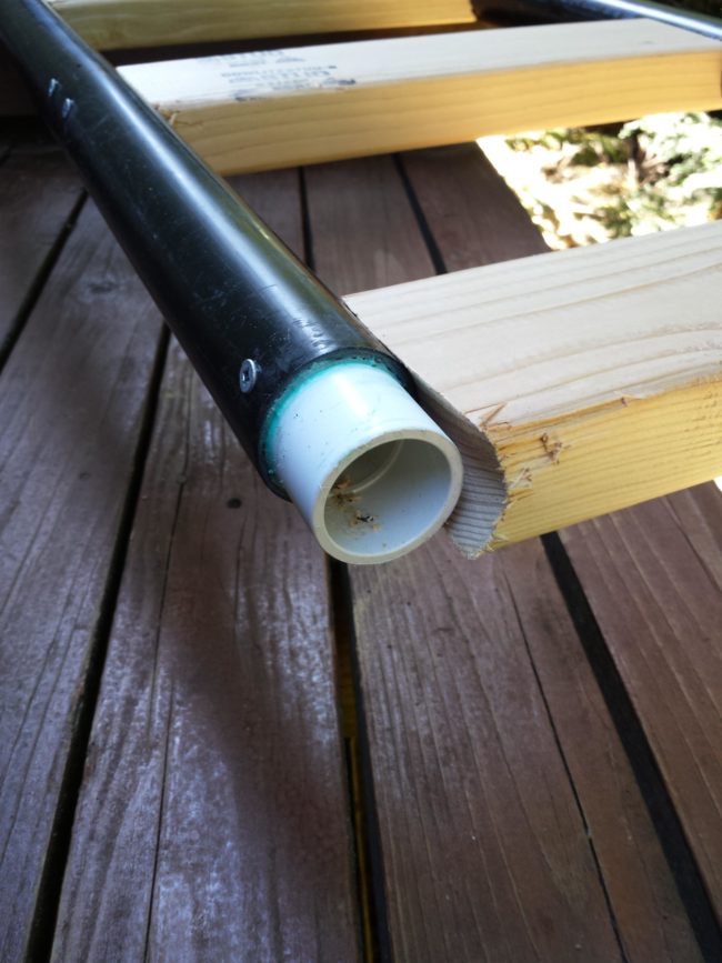 This made it easy for him to screw and glue PVC pipes to the ends.