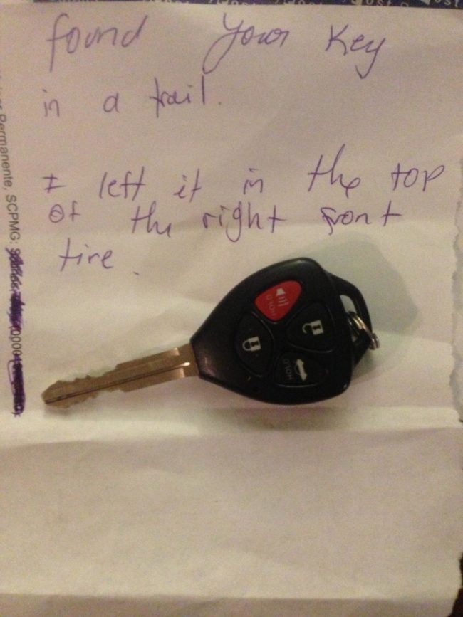 A woman lost her key while hiking, but another awesome hiker found it for her.