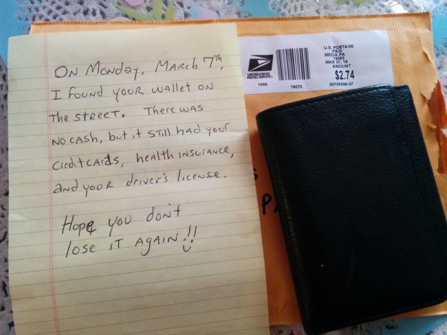It would have been easy for the person who found this wallet to run up all the credit cards, but they mailed it back to the rightful owner.