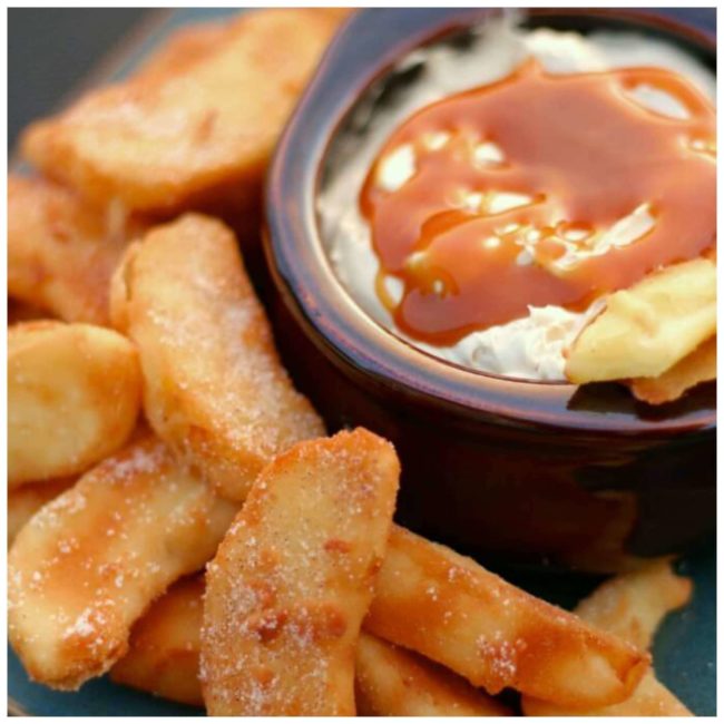 You can't tell, but my mouth is watering just thinking about these <a href="http://thebestblogrecipes.com/2016/08/apple-fries-caramel-cream-dip.html" target="_blank">fried apple treats</a>.