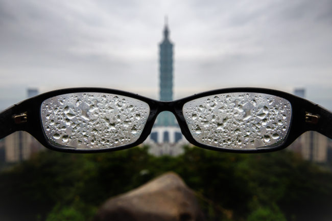 Cover your glasses with soapy water and wipe clean to prevent them from fogging up.