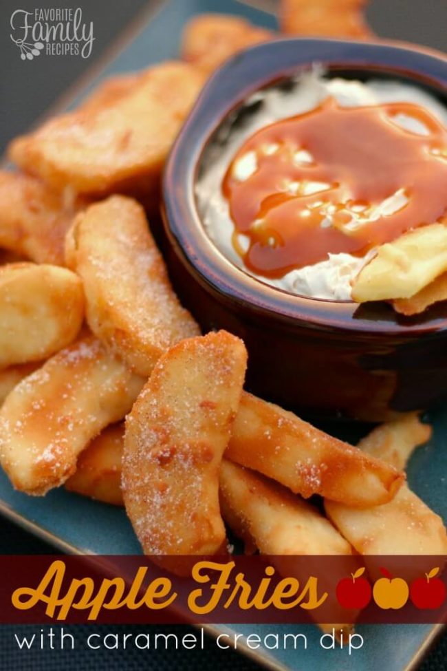 <a target="_blank" href="http://www.favfamilyrecipes.com/apple-fries-with-caramel-cream-dip/">Fries</a> are even tastier when they're made from apples.