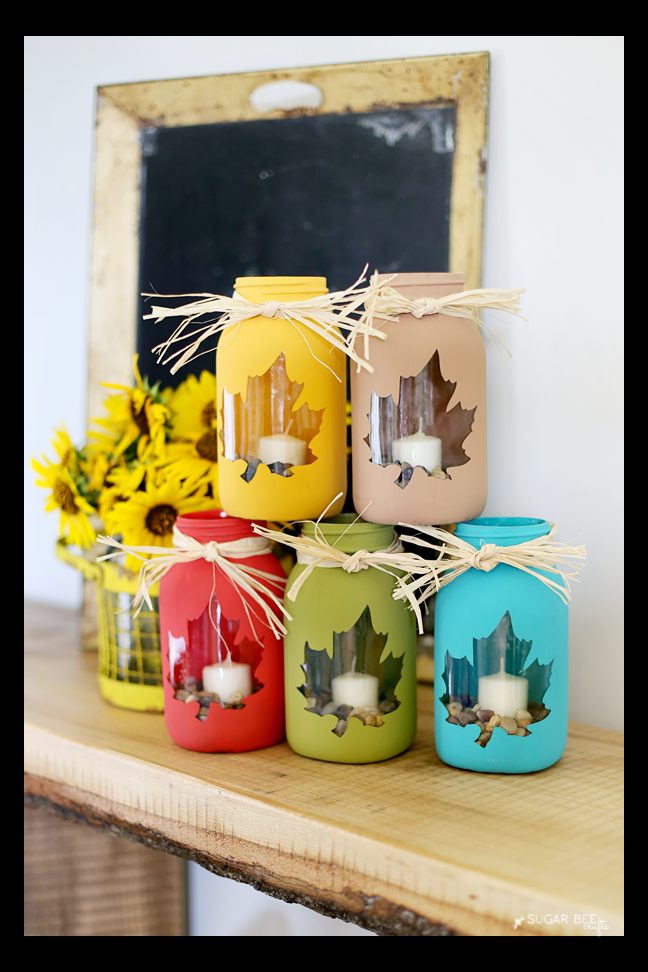 Transform your leftover mason jars into these <a href="http://www.sugarbeecrafts.com/2015/09/fall-mason-jar-craft.html#_a5y_p=4334242" target="_blank">brightly colored votives</a>.