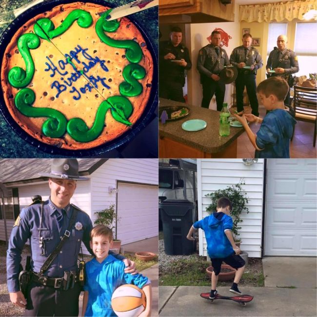 Nobody from this kid's class showed up to his birthday party, so state troopers brought a cake, presents, and even police dogs to his house and <a target="_blank" href="https://funnymodo.com/state-trooper-birthday/">threw him a party</a> he'll never forget.