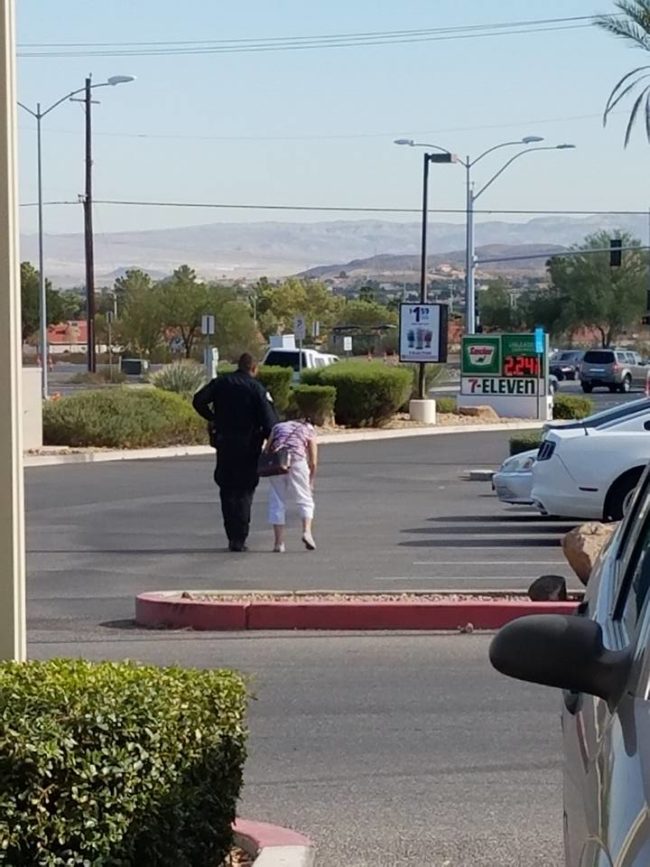 This cop helped an elderly woman cross the street to get to a 7-Eleven and then drove her back home when she was done.