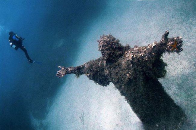 Nothing like an underwater Jesus statue to stoke your fears of open water.