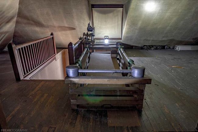 The attic and basement were equally creepy. In the attic was a conveyer mechanism that could lower coffins from the storage space.