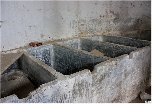 These served as washing bins for the parts, but they look more like makeshift graves.