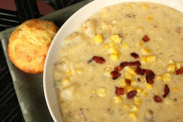 This <a target="_blank" href="http://www.mamalovesfood.com/2011/10/corn-and-potato-chowder-recipe-for.html">corn and potato chowder</a> is a great way to stay warm on chilly nights.