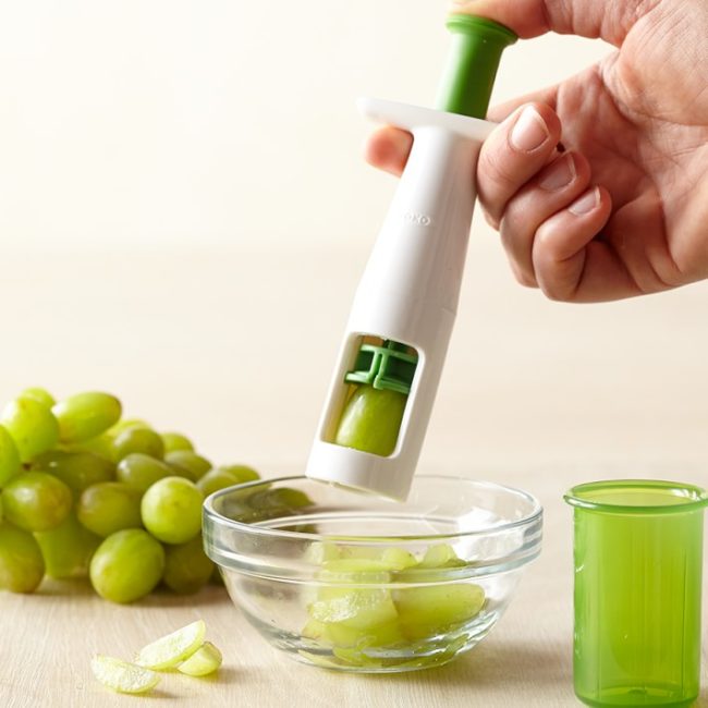 Salad prep won't be a hassle with this unique tomato and <a href="http://www.williams-sonoma.com/products/tomato-grape-cutter/" target="_blank">grape cutter</a>. 