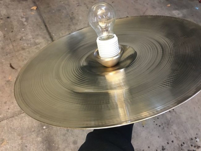 With the hanging situation figured out, he began crafting an epic cymbal light to serve as the focal point.