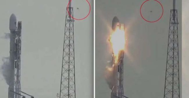 Over the weekend, while reviewing footage of the explosion, a strange object was seen hovering near the rocket.
