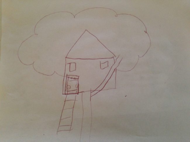 Before agreeing to build the tree house, he asked his kids to draw up some designs for the project.