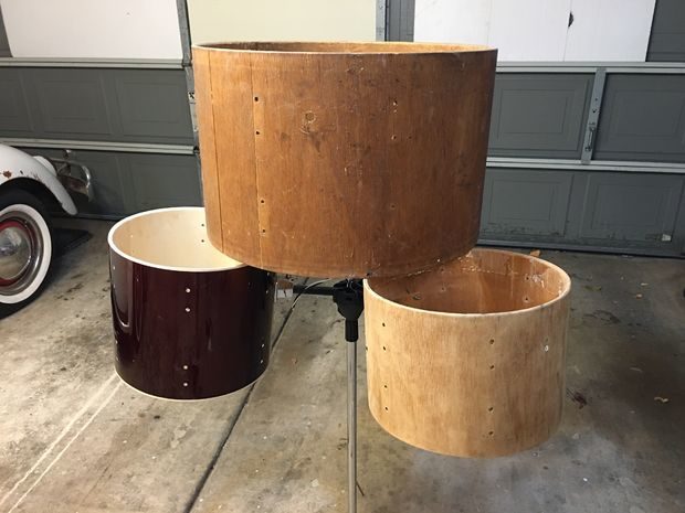 Our designer  began by tearing apart his drum set and removing the heads.