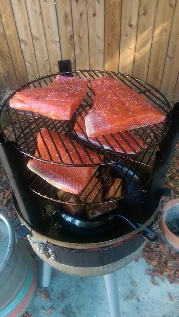 He placed some fresh salmon inside and cooked it for a couple of hours.