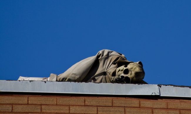 Someone must have been getting into the Halloween spirit when they left this lovely skeleton on a roof in St. Louis, Missouri.