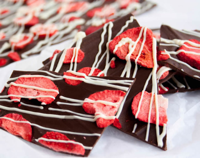 Tell someone how much you love them with <a href="http://www.themerchantbaker.com/desserts/candy/strawberry-chocolate-bark/" target="_blank">strawberry chocolate bark</a>.