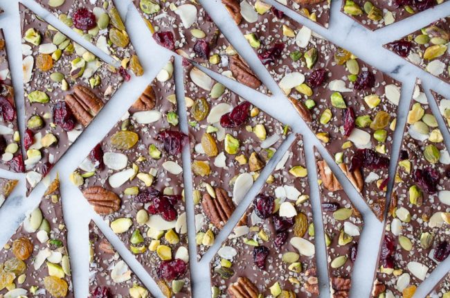 This <a href="http://www.tasteloveandnourish.com/2015/11/07/hippie-chocolate-bark/" target="_blank">hippie bark</a> is loaded with healthy toppings like chia seeds and almonds, but that doesn't make it any less delicious.