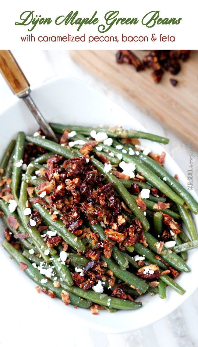 I would have never thought to combine <a href="http://carlsbadcravings.com/dijon-maple-green-beans-with-caramelized-pecans-bacon-and-feta/" target="_blank">green beans and pecans</a>, but this Thanksgiving upgrade has my mouth watering.