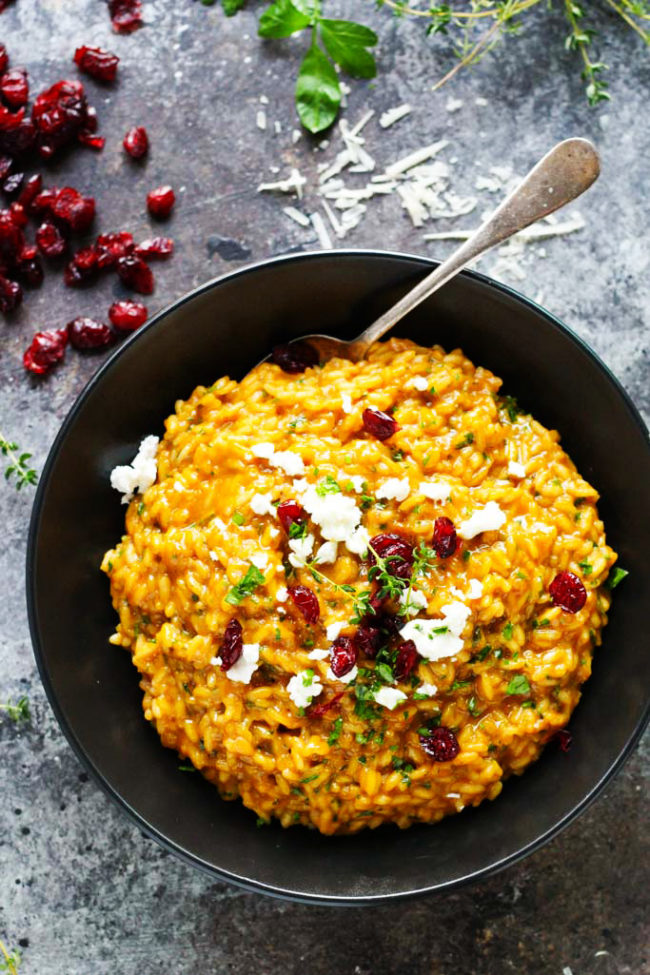 Tired of potatoes and stuffing? Try out <a href="http://www.platingsandpairings.com/pumpkin-risotto-with-goat-cheese-dried-cranberries/" target="_blank">pumpkin risotto</a> for a unique side dish.