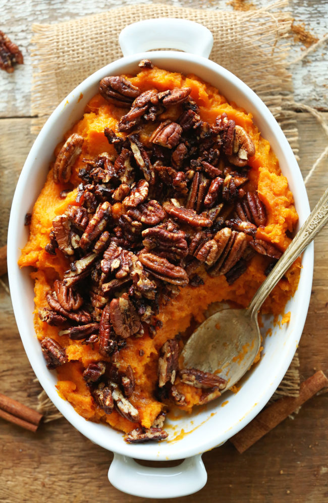 This <a href="http://minimalistbaker.com/butternut-pecan-sweet-potato-casserole/#_a5y_p=4485943" target="_blank">casserole</a> combines two fall favorites: butternut squash and sweet potatoes.