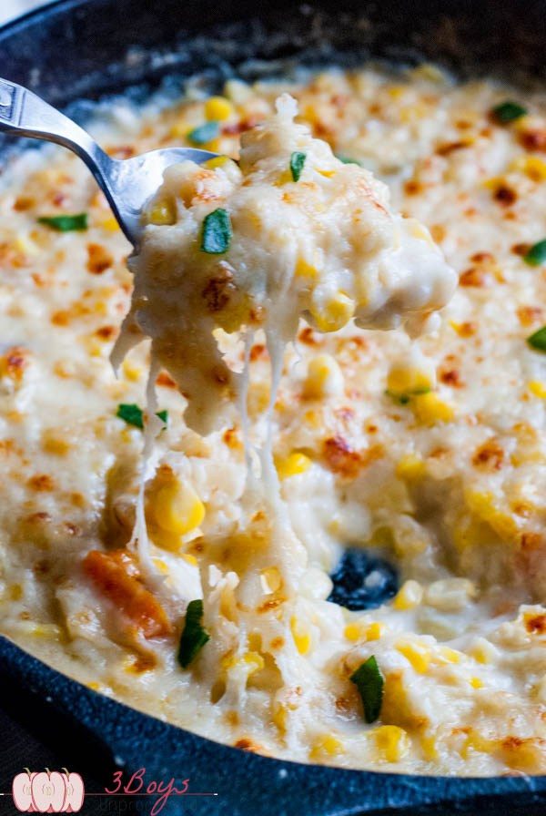 This <a href="http://www.3boysunprocessed.com/creamy-white-cheddar-baked-corn/" target="_blank">creamed corn</a> recipe is proof that you can never have too much cheese.