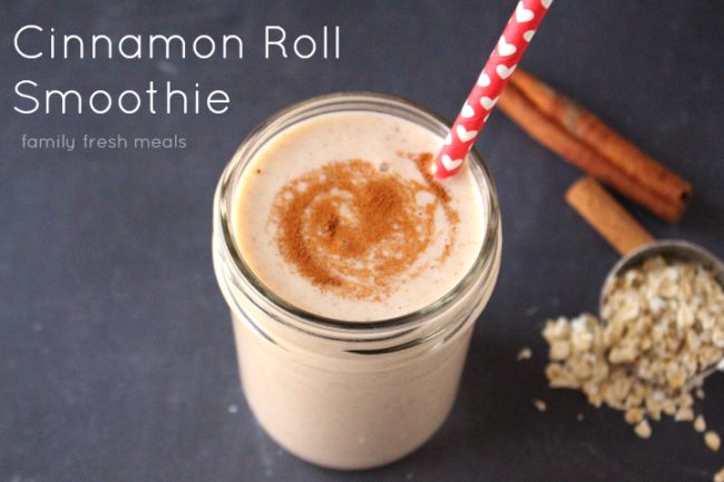 For a healthier breakfast alternative, make a <a href="http://www.familyfreshmeals.com/2015/04/cinnamon-roll-smoothie.html?utm_content=buffer718d3&amp;utm_medium=social&amp;utm_source=pinterest.com&amp;utm_campaign=buffer" target="_blank">cinnamon roll smoothie</a>. The Greek yogurt, banana, and oats combo will keep you full until lunch.