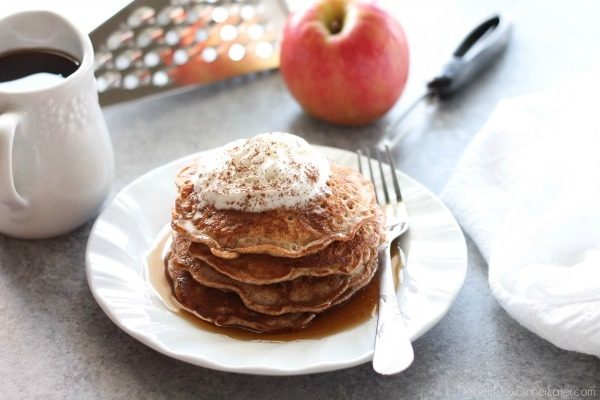 Or starting the day off right with these <a href="http://www.dessertnowdinnerlater.com/apple-cinnamon-pancakes/" target="_blank">apple cinnamon pancakes</a>!