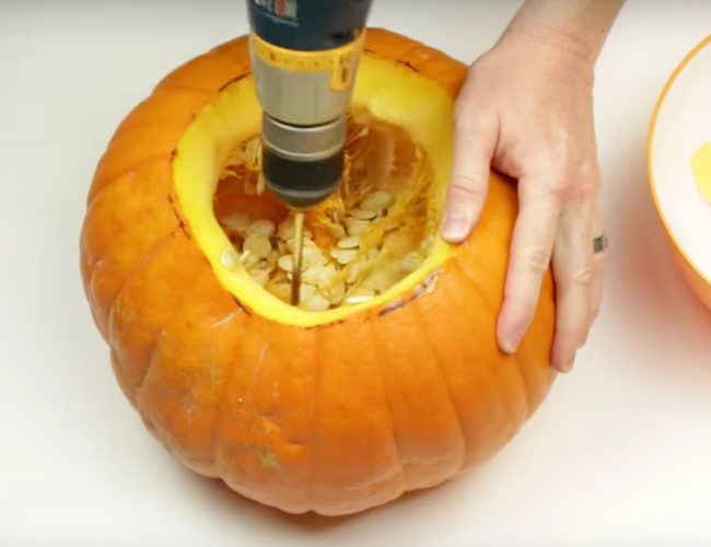 The beater blade does an incredible job of removing all the gooey strings and seeds from the sides of the pumpkin, making them easy to scoop out.