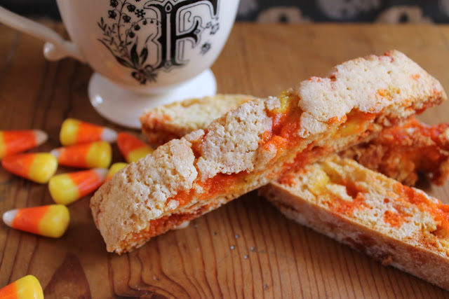 Sweeten up tea time with <a href="http://foodnasty.blogspot.ca/2012/10/trick-or-treat-biscotti.html" target="_blank">candy corn biscotti</a>. 