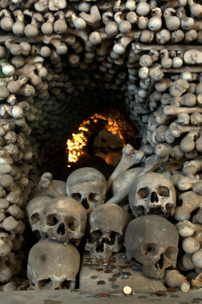 No one knows exactly how many skeletons are in the Sedlec Ossuary. Estimates say it's anywhere between 40,000 and 70,000.