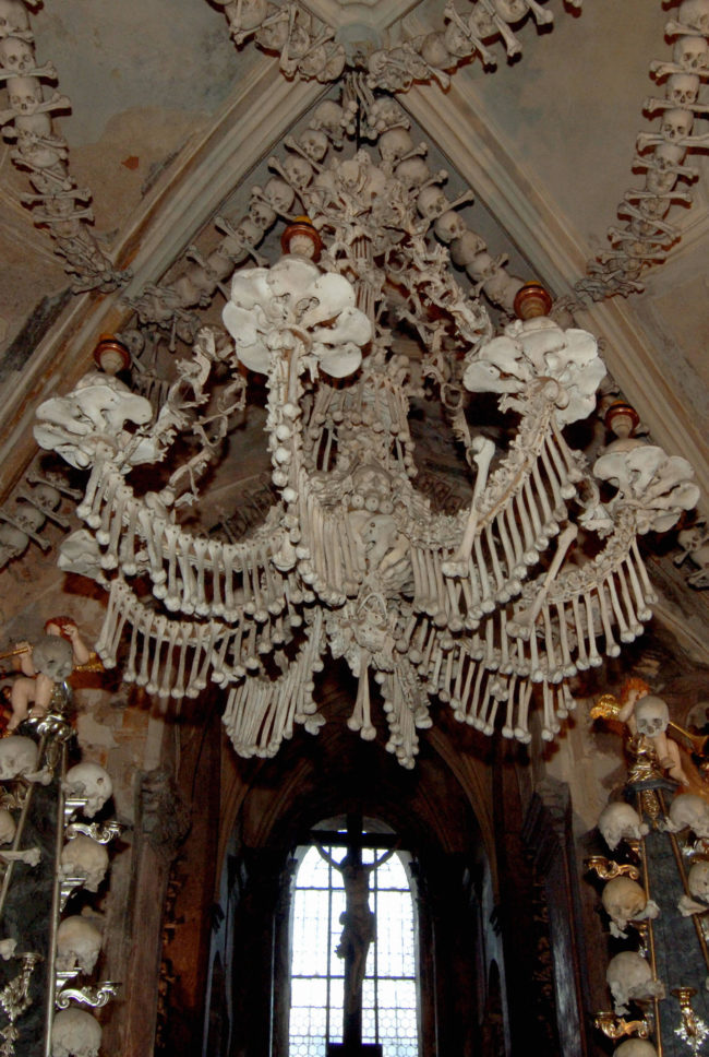 One of the most unsettling pieces is this bone chandelier. 