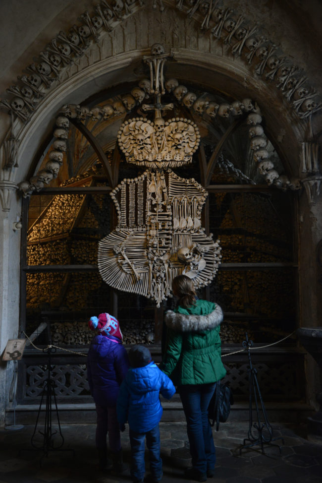 The Schwarzenbergs also commissioned a copy of their family crest made entirely from skeletal remains.