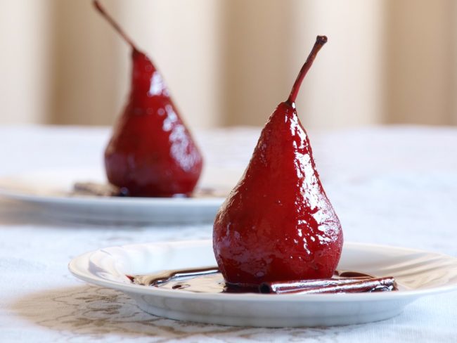 This <a href="http://www.angsarap.net/2012/02/20/poached-pears/" target="_blank">poached pear dessert</a> is so simple to make, even after a glass or two of the good stuff. 