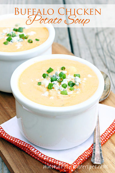 Instead of getting all messy with wings, <a href="http://www.letsdishrecipes.com/2014/02/buffalo-chicken-potato-soup.html" target="_blank">this soup</a> might become your go-to for game day.