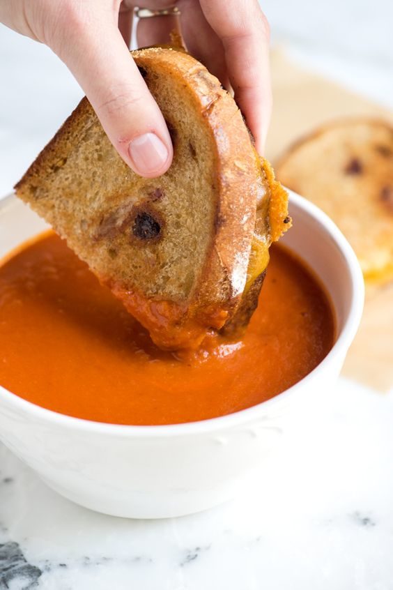 Back to basics: there is no meal more perfect than a <a href="http://www.inspiredtaste.net/27956/easy-tomato-soup-recipe/#easyrecipe-27956-0" target="_blank">good tomato soup</a> with gooey grilled cheese.