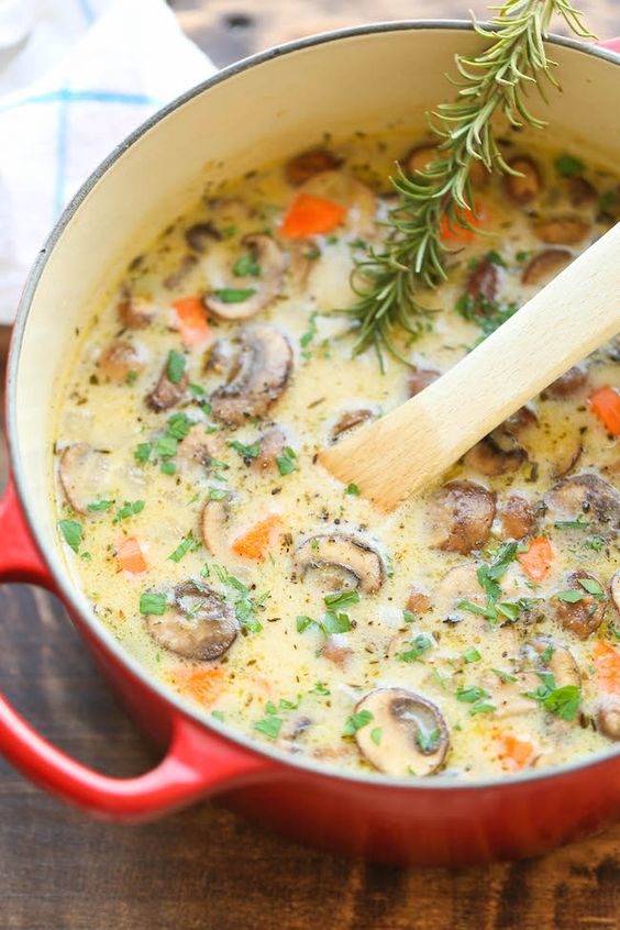 Fresh rosemary really takes this <a href="http://damndelicious.net/2015/01/10/creamy-chicken-mushroom-soup/" target="_blank">creamy chicken and mushroom soup</a> to the next level.