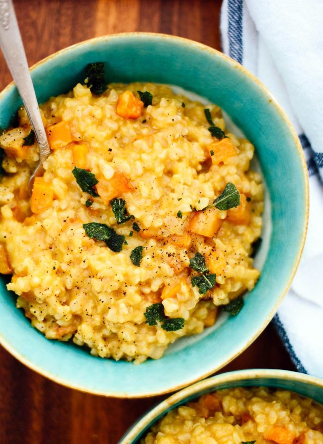 <a href="http://cookieandkate.com/2016/roasted-butternut-squash-risotto/" target="_blank">Creamy butternut squash risotto</a> will make your vegetarian friends forget about missing out on the turkey.  