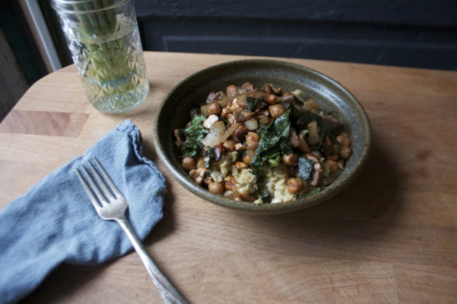 Oatmeal is traditionally a breakfast food, but dress it with mushrooms, chickpeas, and a few greens to make a whole new <a href="http://www.thelovelycrazy.com/blog/2016/2/15/mushroom-onion-chickpea-and-kale-oatmeal" target="_blank">savory side</a>.