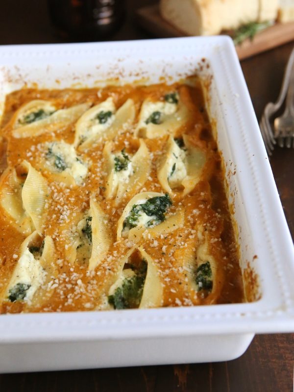 <a href="http://www.completelydelicious.com/2014/10/kale-and-ricotta-stuffed-shells-with-butternut-squash-sauce.html" target="_blank">Stuffed shells</a> might not be what you're used to on Thanksgiving Day, but this butternut squash sauce is holiday appropriate!