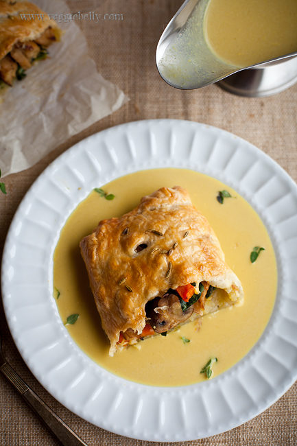 This <a href="http://www.veggiebelly.com/2013/11/vegetarian-wellington-recipe.html" target="_blank">vegetable Wellington</a> is as flavorful and filling as its beefy counterpart.
