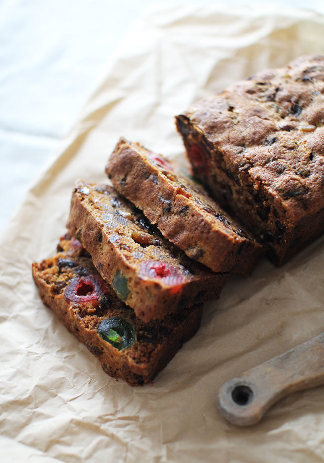 This <a href="http://www.flourishingfoodie.com/2012/12/boozy-christmas-fruit-cake.html" target="_blank">boozy fruitcake</a> can be spiked with brandy or rum. 