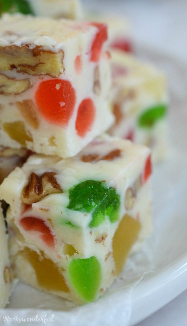 Even the pickiest eaters won't be able to say no to this <a href="http://wonkywonderful.com/fruitcake-white-chocolate-fudge-recipe/" target="_blank">white chocolate fruitcake fudge</a>.
