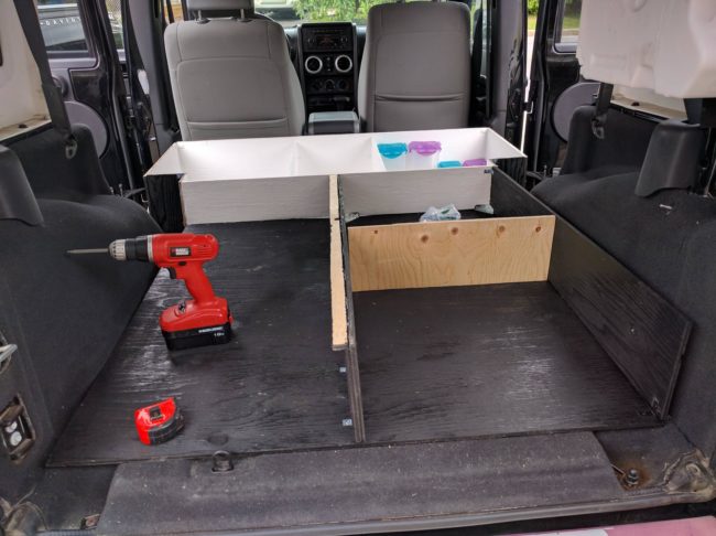 As each storage drawer was completed, it was installed in the back of the Jeep. 