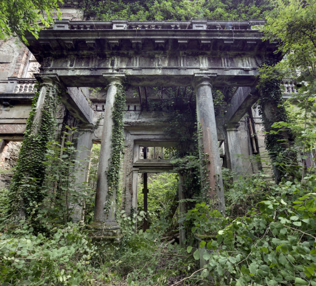 The entrance portico of this abandoned country estate in North Wales looks like it belongs in ancient times.