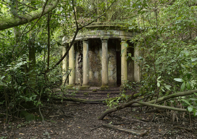 This spooky colonnade is only one eerie feature of a country house that lies in ruins.