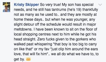 Parents of special-needs kids of all ages felt especially validated, sharing their experiences of being stared at and ridiculed.