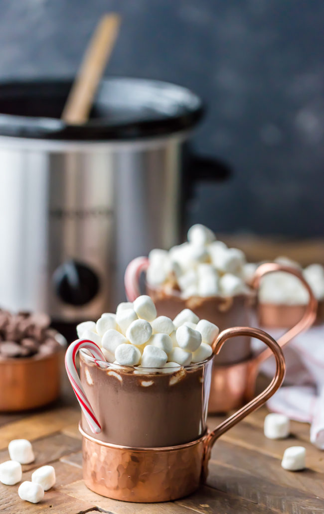 Infuse some <a href="http://www.thecookierookie.com/slow-cooker-peppermint-hot-chocolate/" target="_blank">peppermint</a> into your hot chocolate and add some candy canes as garnish.