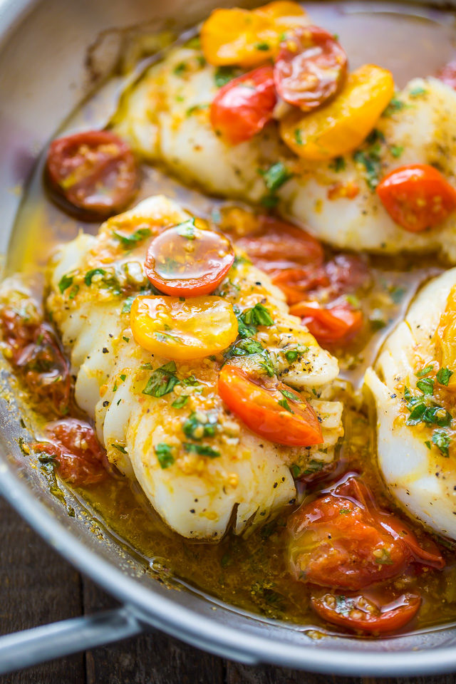 White wine is typically used in a variety of seafood dishes, but none of them compare to <a href="http://bakerbynature.com/pan-seared-cod-in-white-wine-tomato-basil-sauce/#more-34679" target="_blank">seared cod in a white wine, tomato, and basil sauce</a>.